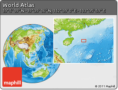 Physical Location Map of the Area around 19° 22' 18" N, 113° 7' 30" E