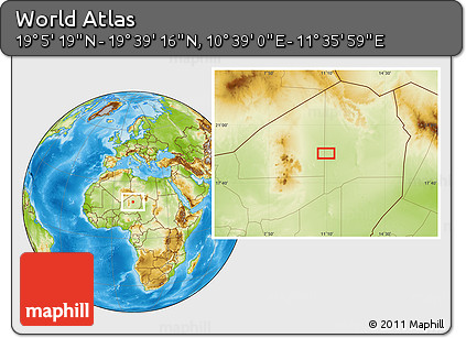 Physical Location Map of the Area around 19° 22' 18" N, 11° 7' 30" E