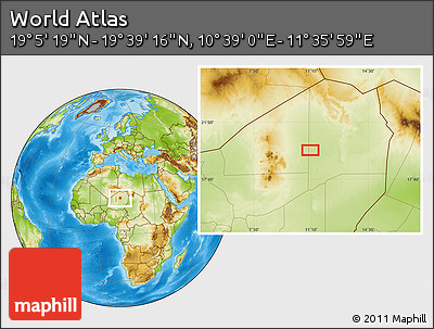 Physical Location Map of the Area around 19° 22' 18" N, 11° 7' 30" E