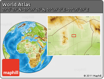 Physical Location Map of the Area around 19° 22' 18" N, 11° 7' 30" E
