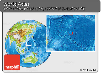 Physical Location Map of the Area around 19° 22' 18" N, 128° 25' 30" E