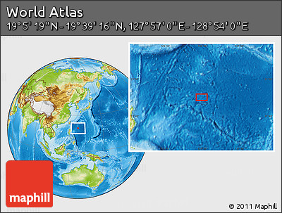 Physical Location Map of the Area around 19° 22' 18" N, 128° 25' 30" E
