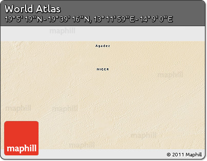 Satellite 3D Map of the Area around 19° 22' 18" N, 13° 40' 30" E