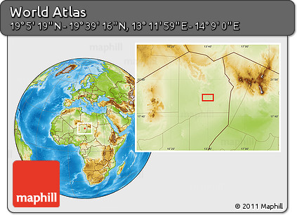 Physical Location Map of the Area around 19° 22' 18" N, 13° 40' 30" E