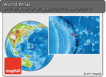 Physical Location Map of the Area around 19° 22' 18" N, 147° 7' 30" E