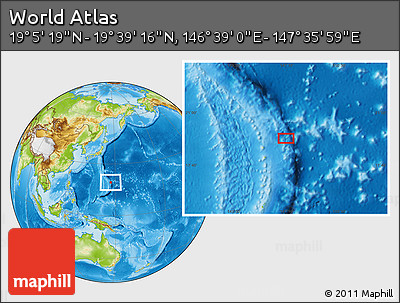 Physical Location Map of the Area around 19° 22' 18" N, 147° 7' 30" E
