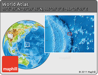 Physical Location Map of the Area around 19° 22' 18" N, 147° 7' 30" E