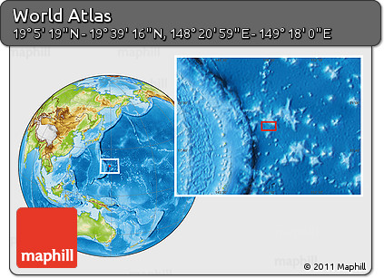 Physical Location Map of the Area around 19° 22' 18" N, 148° 49' 29" E