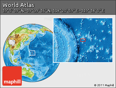 Physical Location Map of the Area around 19° 22' 18" N, 148° 49' 29" E