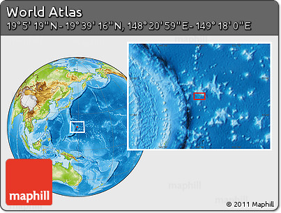 Physical Location Map of the Area around 19° 22' 18" N, 148° 49' 29" E