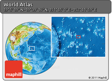 Physical Location Map of the Area around 19° 22' 18" N, 152° 13' 29" E