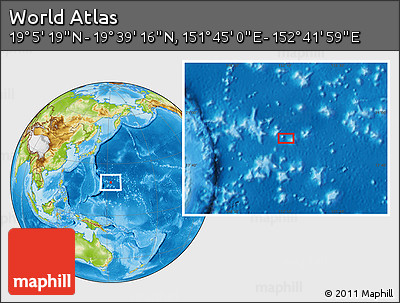 Physical Location Map of the Area around 19° 22' 18" N, 152° 13' 29" E