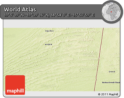 Physical 3D Map of the Area around 19° 22' 18" N, 15° 22' 30" E