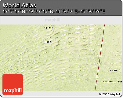 Physical 3D Map of the Area around 19° 22' 18" N, 15° 22' 30" E