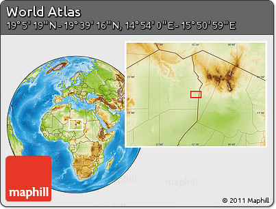 Physical Location Map of the Area around 19° 22' 18" N, 15° 22' 30" E