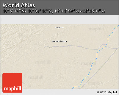 Shaded Relief 3D Map of the Area around 19° 22' 18" N, 15° 13' 29" W