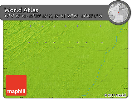 Physical Map of the Area around 19° 22' 18" N, 15° 13' 29" W