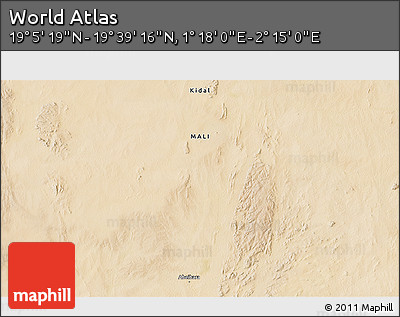 Satellite 3D Map of the Area around 19° 22' 18" N, 1° 46' 29" E