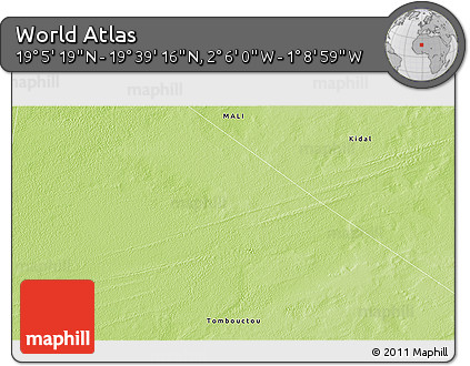 Physical 3D Map of the Area around 19° 22' 18" N, 1° 37' 30" W
