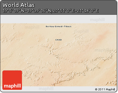 Satellite 3D Map of the Area around 19° 22' 18" N, 21° 19' 30" E