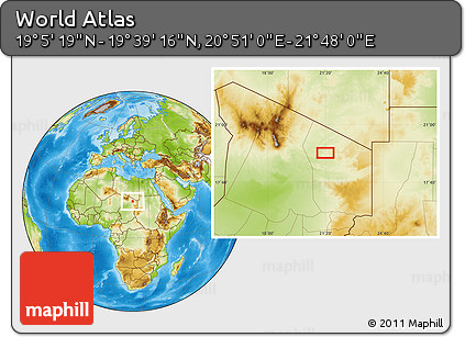 Physical Location Map of the Area around 19° 22' 18" N, 21° 19' 30" E