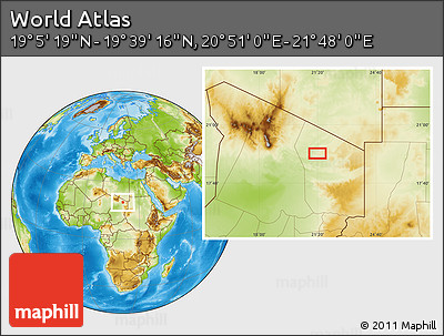 Physical Location Map of the Area around 19° 22' 18" N, 21° 19' 30" E