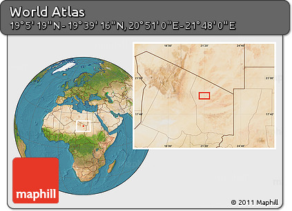 Satellite Location Map of the Area around 19° 22' 18" N, 21° 19' 30" E