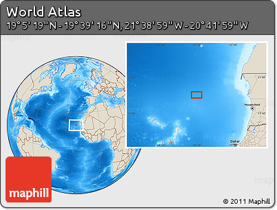 Shaded Relief Location Map of the Area around 19° 22' 18" N, 21° 10' 29" W