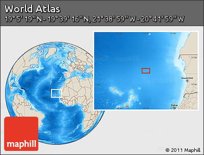 Shaded Relief Location Map of the Area around 19° 22' 18" N, 21° 10' 29" W