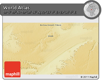Physical 3D Map of the Area around 19° 22' 18" N, 23° 1' 29" E