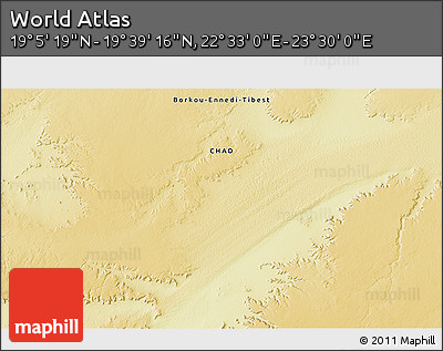 Physical 3D Map of the Area around 19° 22' 18" N, 23° 1' 29" E