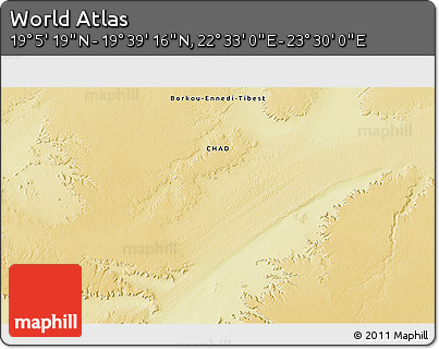 Physical 3D Map of the Area around 19° 22' 18" N, 23° 1' 29" E