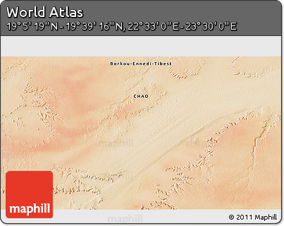 Satellite 3D Map of the Area around 19° 22' 18" N, 23° 1' 29" E