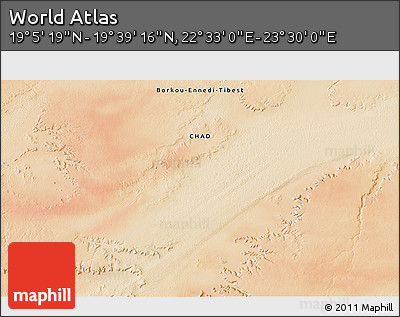 Satellite 3D Map of the Area around 19° 22' 18" N, 23° 1' 29" E
