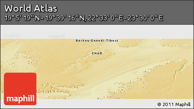 Physical Panoramic Map of the Area around 19° 22' 18" N, 23° 1' 29" E