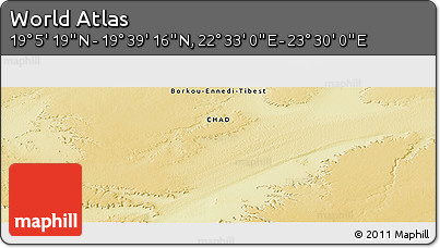 Physical Panoramic Map of the Area around 19° 22' 18" N, 23° 1' 29" E
