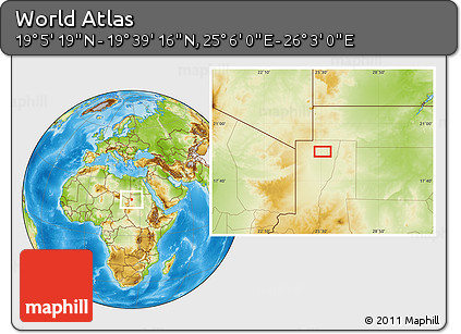 Physical Location Map of the Area around 19° 22' 18" N, 25° 34' 30" E