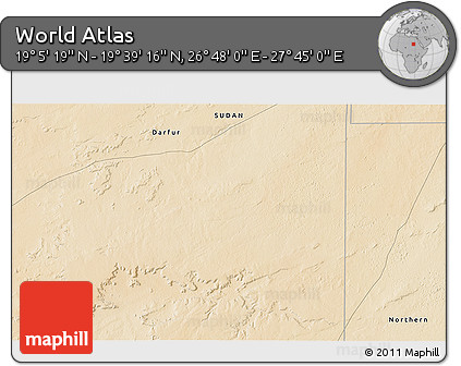 Satellite 3D Map of the Area around 19° 22' 18" N, 27° 16' 29" E