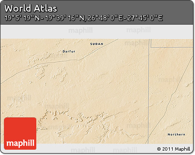 Satellite 3D Map of the Area around 19° 22' 18" N, 27° 16' 29" E