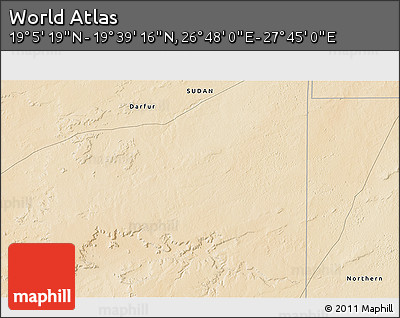 Satellite 3D Map of the Area around 19° 22' 18" N, 27° 16' 29" E