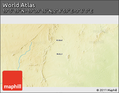 Physical 3D Map of the Area around 19° 22' 18" N, 2° 37' 30" E