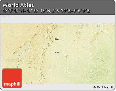 Physical 3D Map of the Area around 19° 22' 18" N, 2° 37' 30" E