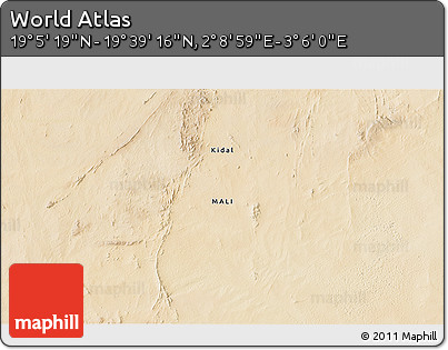 Satellite 3D Map of the Area around 19° 22' 18" N, 2° 37' 30" E