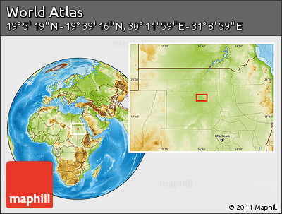 Physical Location Map of the Area around 19° 22' 18" N, 30° 40' 29" E