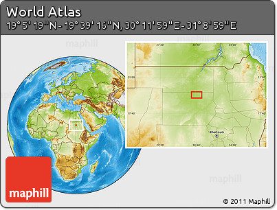 Physical Location Map of the Area around 19° 22' 18" N, 30° 40' 29" E