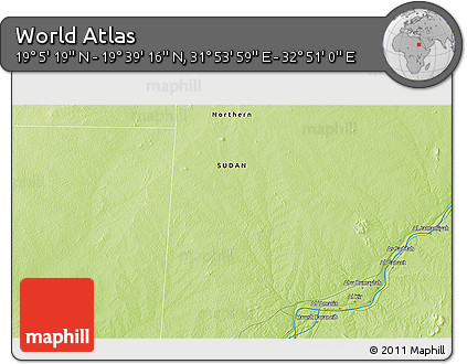 Physical 3D Map of the Area around 19° 22' 18" N, 32° 22' 30" E