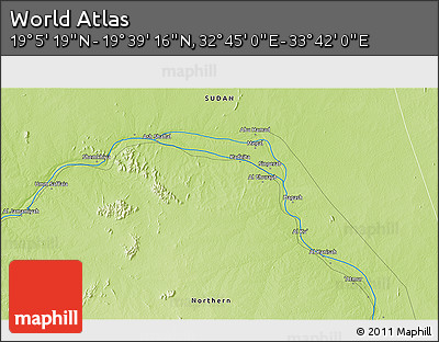 Physical 3D Map of the Area around 19° 22' 18" N, 33° 13' 30" E