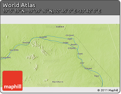 Physical 3D Map of the Area around 19° 22' 18" N, 33° 13' 30" E