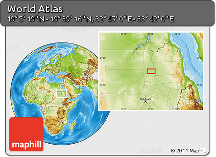 Physical Location Map of the Area around 19° 22' 18" N, 33° 13' 30" E