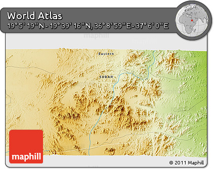 Physical 3D Map of the Area around 19° 22' 18" N, 36° 37' 30" E